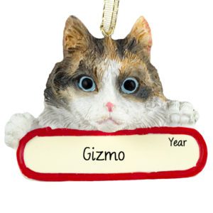 Personalized CALICO CAT On Banner Christmas Ornament