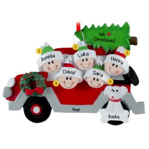 Personalized Car Family Of 5 + DOG Ornament