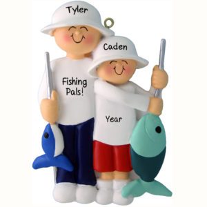 Two Male Fisherman Showing Off Their Catch Ornament
