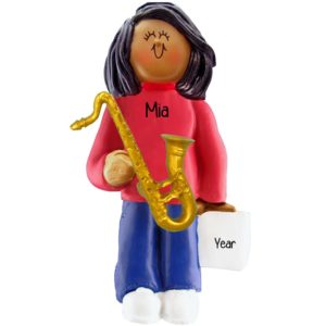 Girl Playing SAXOPHONE Personalized Ornament AFRICAN AMERICAN
