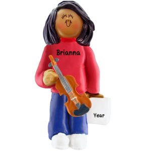 Girl Holding A VIOLIN Christmas Ornament AFRICAN AMERICAN