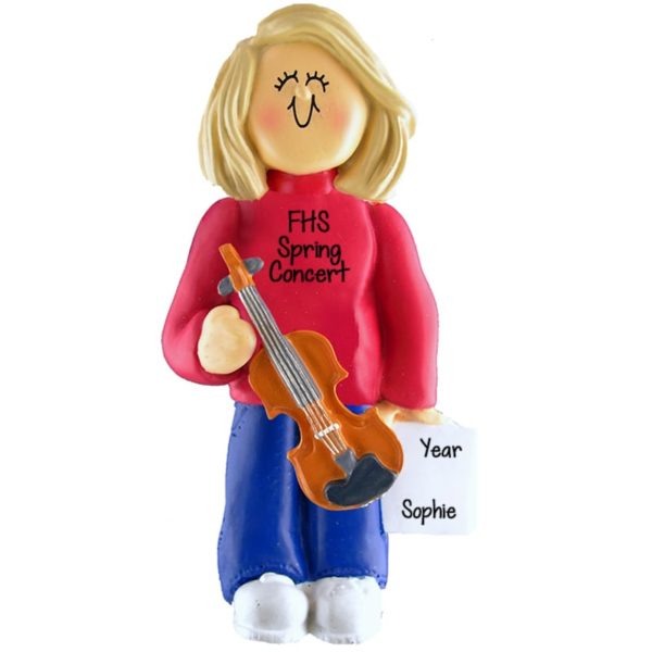 Image of Girl Holding A VIOLIN Christmas Ornament BLONDE