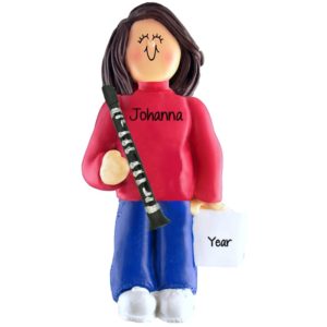 GIRL Playing The CLARINET Ornament Personalized BRUNETTE