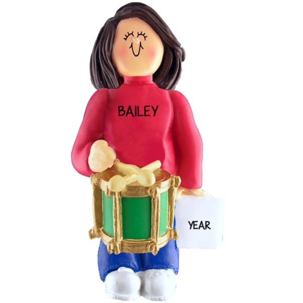 Girl Playing Drum Personalized Ornament BRUNETTE