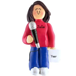 Female Holding A Microphone Singing Ornament BRUNETTE