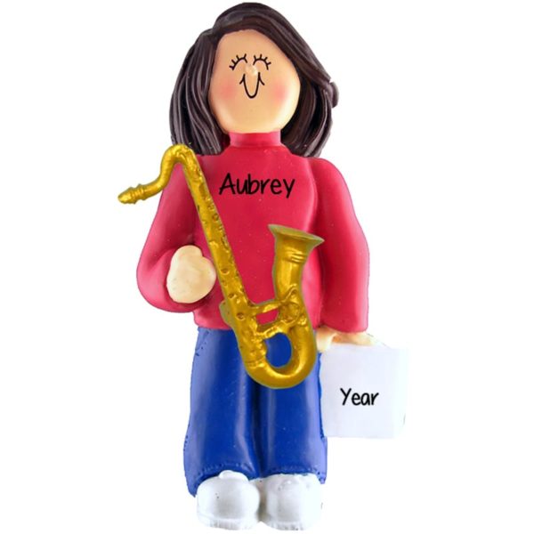 Girl Playing SAXOPHONE Personalized Ornament BRUNETTE