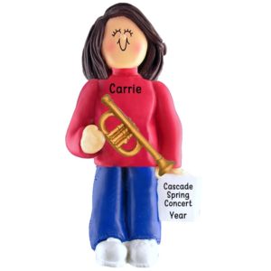 FEMALE Playing TRUMPET Band Ornament BRUNETTE
