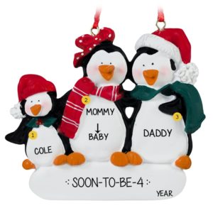 Personalized Expecting Penguin Family Of 3 Ornament