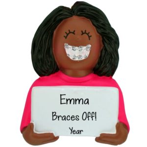 Personalized BRACES Off GIRL Metal Mouth Ornament AFRICAN AMERICAN