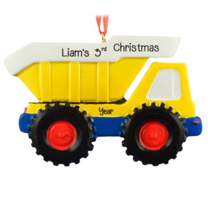 Boy's 3RD Christmas YELLOW Dump Truck Ornament
