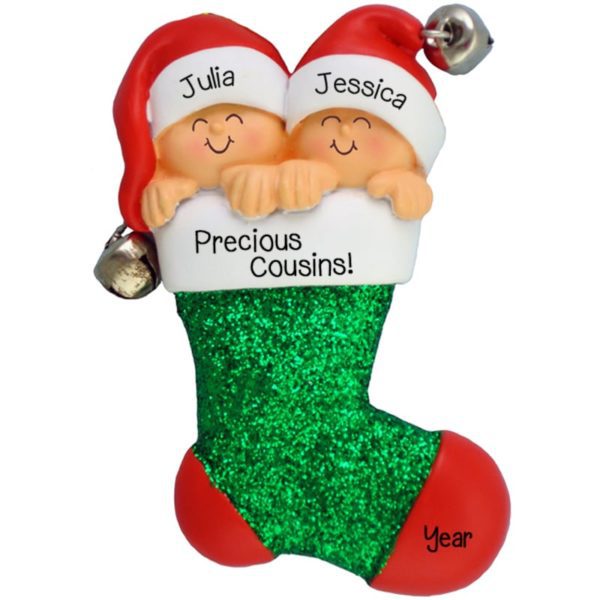 2 Little Cousins In Stocking Jingle Bells Ornament