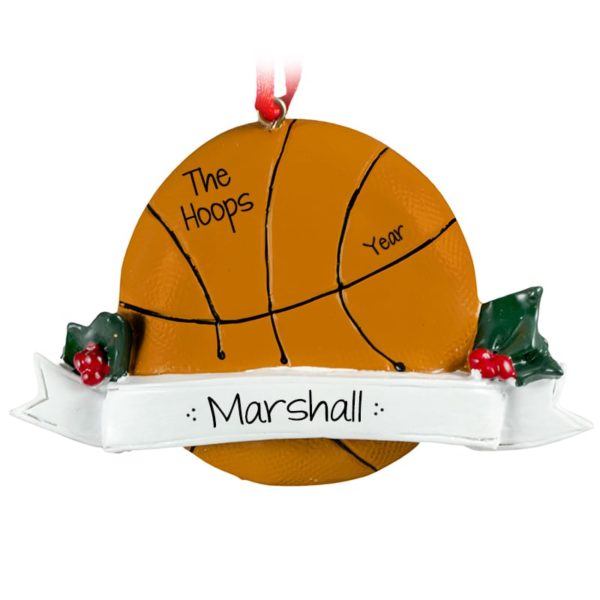 Personalized Basketball On Banner With Holly Leaves Ornament
