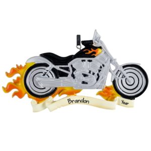 Personalized Motorcycle Black Harley With Flames Ornament