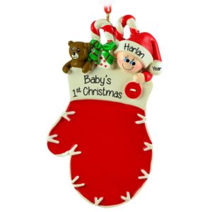 Baby's 1ST Christmas RED Mitten Personalized Ornament