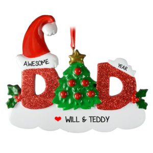 Awesome Dad Red Glittered Letters Holiday Ornament