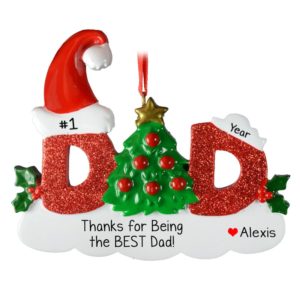 Dad In Red Glittered Letters Holiday Ornament