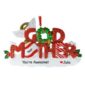 Awesome Godmother Red Glittered Letters Ornament