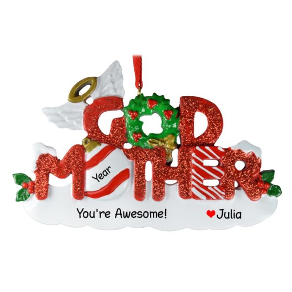 Image of Awesome Godmother Red Glittered Letters Ornament