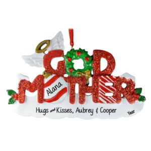 Image of Personalized Godmother Red Glittered Letters Ornament
