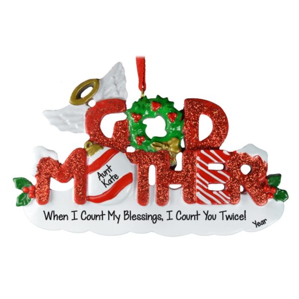 Image of Godmother Ornament Custom Tree Decoration Glittered Letters
