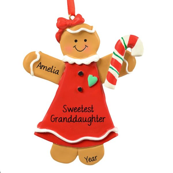 Granddaughter Gingerbread GIRL Holding Candy Cane Ornament