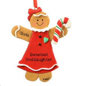 Goddaughter Gingerbread GIRL Holding Candy Cane Ornament