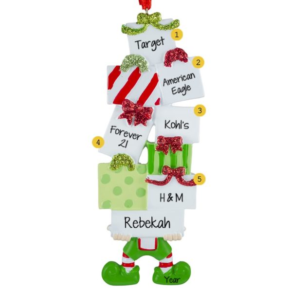 Favorite Stores For Shopping ELF Holding Presents Ornament