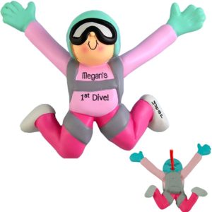 Personalized Skydiving 1st  Dive Girl PINK Ornament