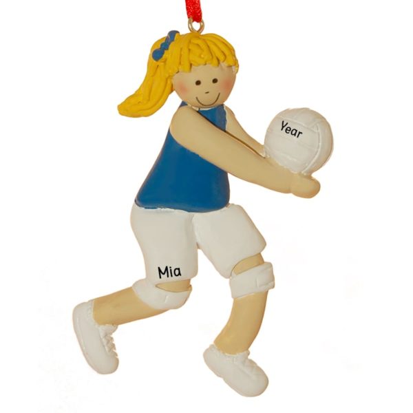 Volleyball Girl Player BLUE Shirt Personalized Ornament BLONDE