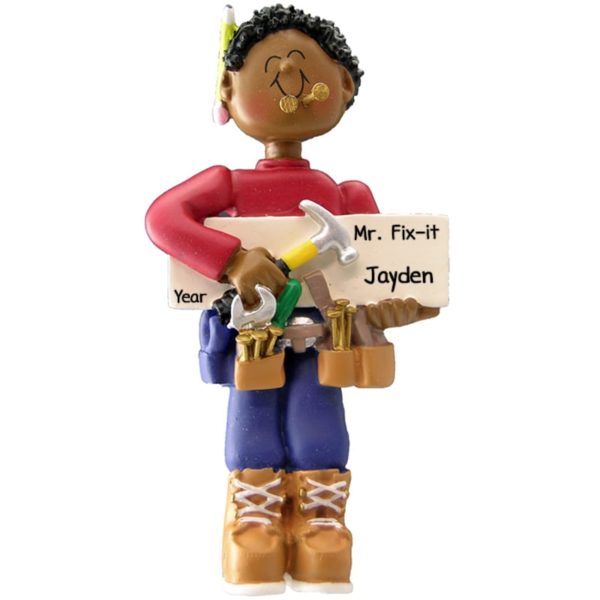 Image of Handyman Mr. Fix-It Holding Tools Ornament AFRICAN AMERICAN