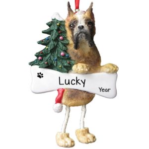 BOXER FAWN Dog With CROPPED Ears & Dangling Legs Ornament