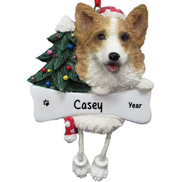 Image of WELSH CORGI  Dog On Bone With Dangling Legs Ornament