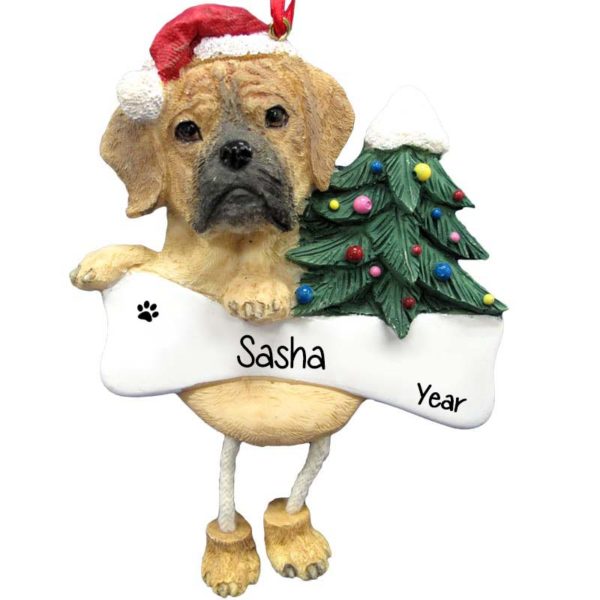 Personalized PUGGLE Dog On Bone Dangling Legs Ornament