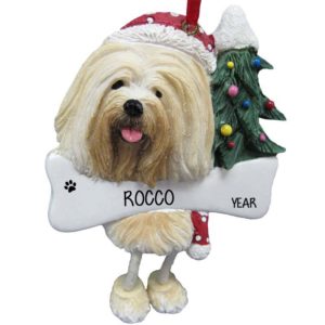 Image of LHASO APSO Dog On Bone With Dangling Legs Ornament