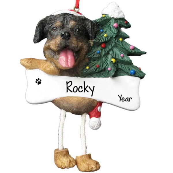 Image of ROTTWEILER Dog On Bone Dangling Legs Ornament