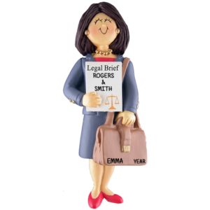 FEMALE Lawyer Holding Brief Ornament BRUNETTE