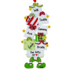 Elf Holding Gift Packages With 8 Names Ornament