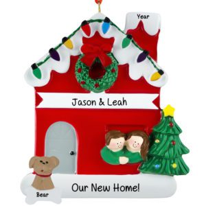 New Home Couple With DOG Lights Ornament BRUNETTES