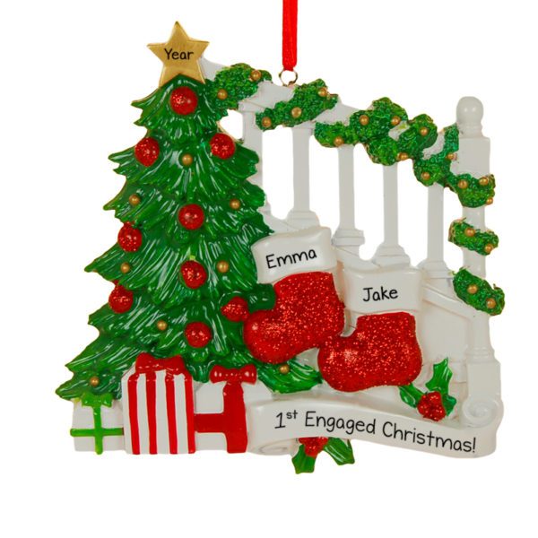 Personalized 1ST Engaged Christmas 2 Stockings Bannister Ornament