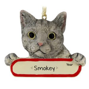 SILVER TABBY CAT On Banner Personalized Ornament