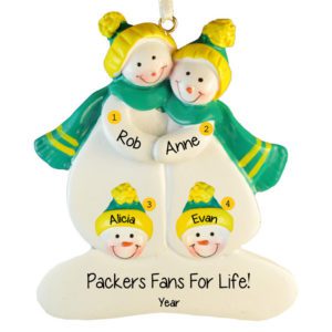 Greenbay Packers Snow Family 4 GREEN & GOLD Ornament