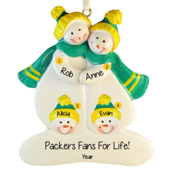 Image of Greenbay Packers Snow Family 4 GREEN & GOLD Ornament