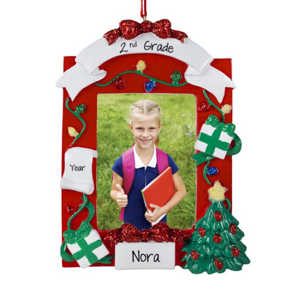 Personalized Second Grade RED Photo Frame Ornament Easel Back