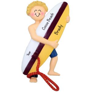 MALE Surfer Carrying Surfboard Personalized Ornament BLONDE Hair