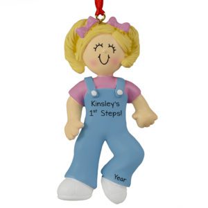 Image of Personalized Baby GIRL Takes 1ST Steps Ornament BLONDE