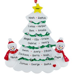 Grandparents Snow Couple & Tree Many Names Ornament Resin