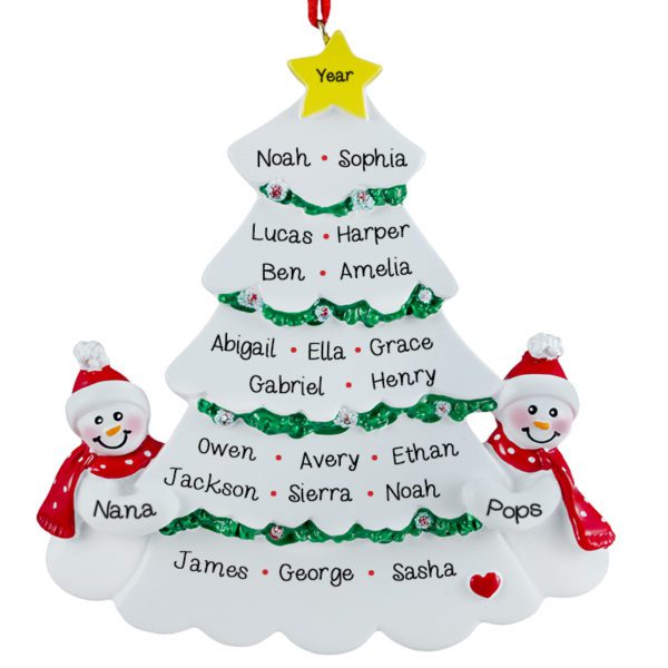 Grandparents Snow Couple & Tree Many Names Ornament Resin