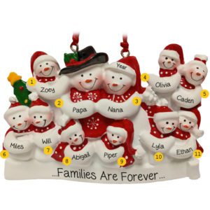 Personalized Snow Family Of 11 Red Scarves Ornament