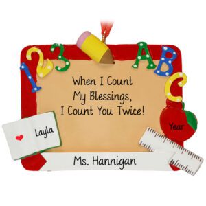 Image of Teacher Chalkboard When I Count My Blessings Gift Ornament