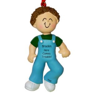 Personalized Baby BOY Takes 1ST Steps Ornament BROWN Hair